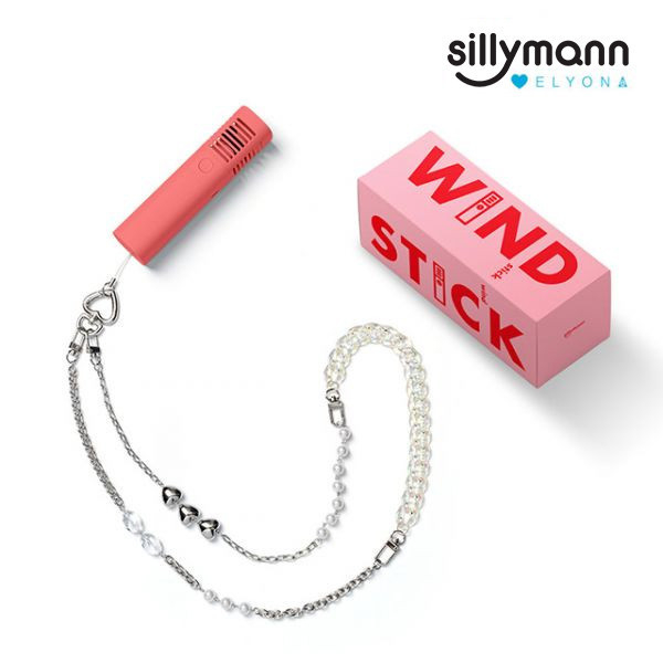 【韓國sillymann】攜帶型風棒電扇+ELYONA 飾品背鏈(粉) 