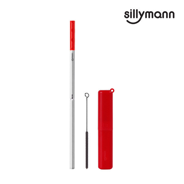 【韓國sillymann】 100%鉑金矽膠攜帶型不銹鋼吸管套裝(紫紅) 