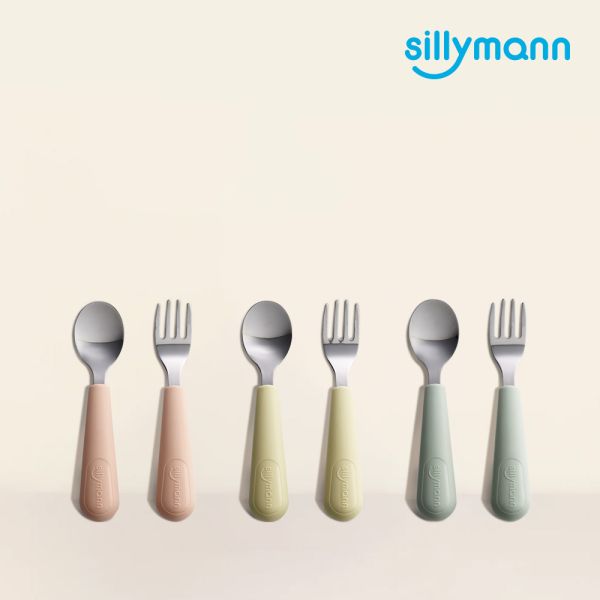 【韓國sillymann】100%鉑金矽膠不鏽鋼幼童湯匙叉子餐具組 