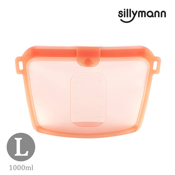 【韓國sillymann】 100%鉑金矽膠密封袋-1000ml(橘紅) 