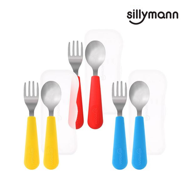 【韓國sillymann】 100%鉑金矽膠不鏽鋼幼童湯匙叉子餐具組 