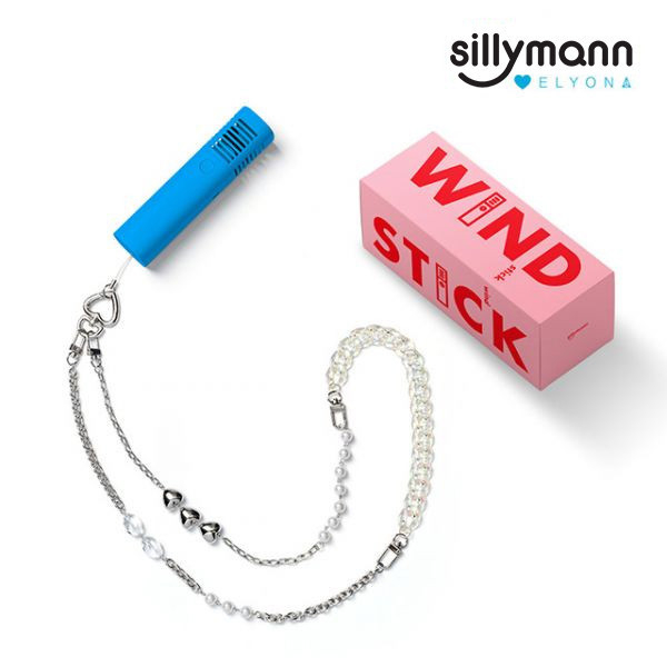 【韓國sillymann】攜帶型風棒電扇+ELYONA 飾品背鏈(藍) 