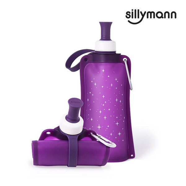 【韓國sillymann】 100%鉑金矽膠時尚便攜捲式鉑金矽膠水瓶-550ml(星空紫) 