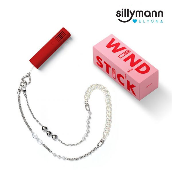 【韓國sillymann】攜帶型風棒電扇+ELYONA 飾品背鏈(紅) 