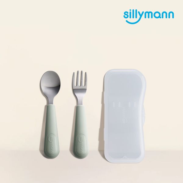 【韓國sillymann】100%鉑金矽膠不鏽鋼幼童湯匙叉子餐具組 