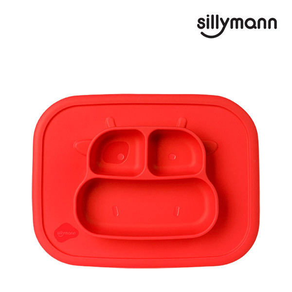【韓國sillymann】100%鉑金矽膠乳牛防滑餐盤(紅) 