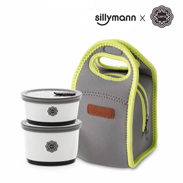 【韓國sillymann】精品陶瓷環保餐盒+專用保溫袋二件組(100%鉑金矽膠上蓋) 