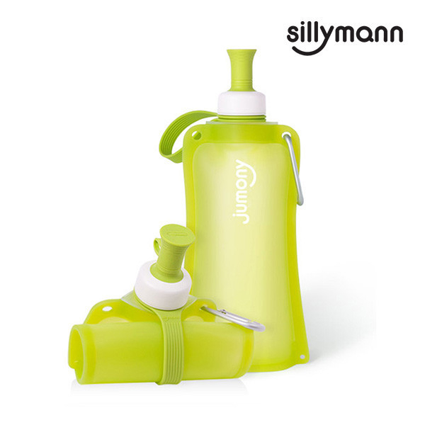 【韓國sillymann】 100%鉑金矽膠簡約便攜捲式鉑金矽膠水瓶-550ml(蘋果綠) 