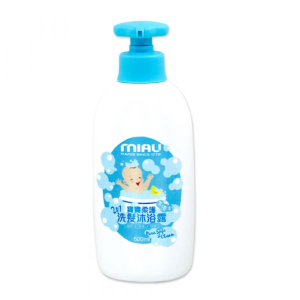 MIAU-2合1寶寶洗髮沐浴露3瓶-洗頭洗澡一瓶搞定不流淚配方/低敏性，不添加石化衍生油脂或礦油 