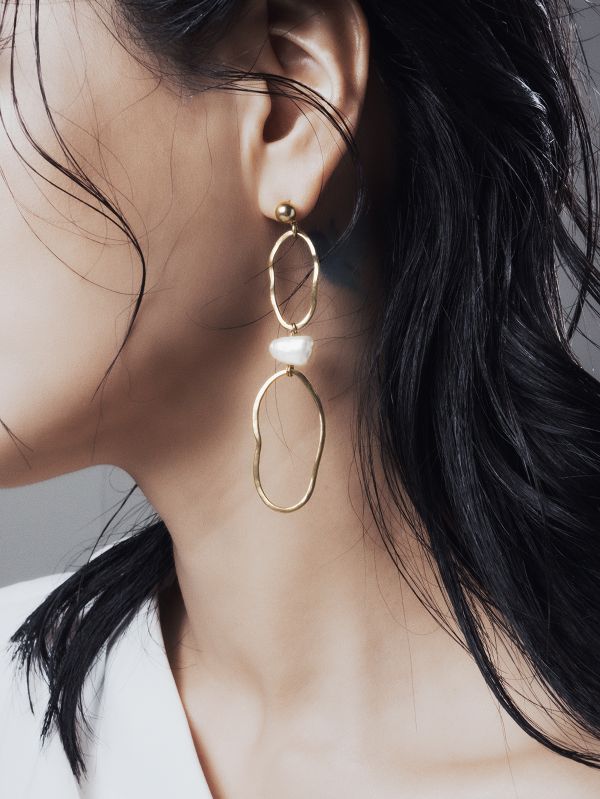 GAIA - 泉 * 耳環 925純銀耳針 天然變形珍珠 黃銅 耳環