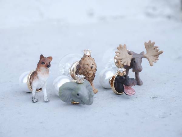 Mini Zoo- A series of prairies animals<once upon a time*earring> fox & elephant & lion & hippo & reindeer