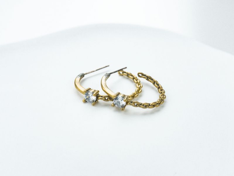 GAIA - 淺 * 黃銅耳環 黃銅 幾何 新月 鋯石 飾品 黃銅耳環 抗敏耳環