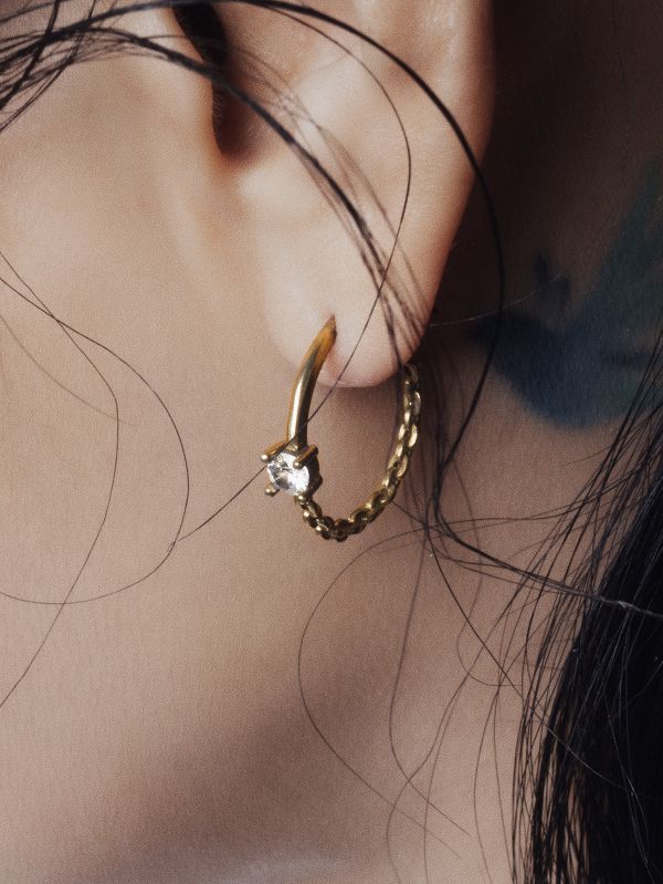 GAIA - 淺 * 黃銅耳環 黃銅 幾何 新月 鋯石 飾品 黃銅耳環 抗敏耳環