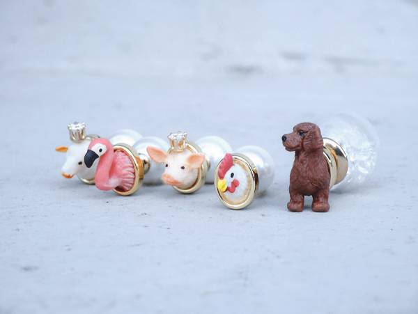Mini Zoo-A series of cute animals<once upon a time*earrings> sheep & flamingo & piggy & rooster & wiener dog