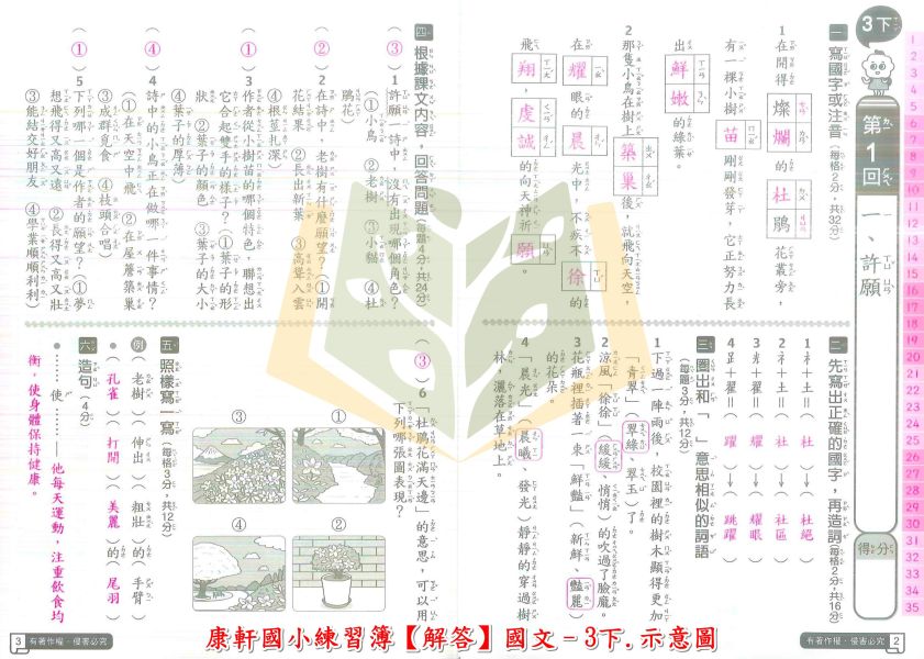 康軒國小 練習簿 教師用 解答 112下 國小1~6年級 國語 數學 生活 自然 社會 