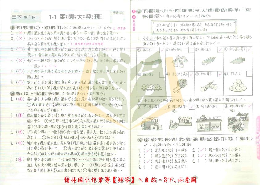 翰林國小 作業簿 教師用 解答 112下 國小1~6年級 國語 數學 生活 自然 社會 