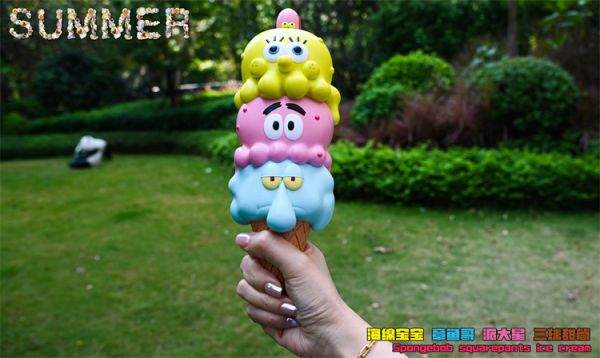 【海外代購】【30CM】SUMMER 海綿寶寶 章魚哥 派大星 三球甜筒冰淇淋01 