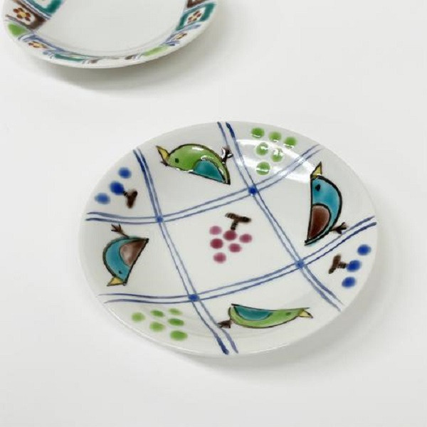 九谷燒 眉石窯手繪葡萄與鳥陶瓷小碟系列 