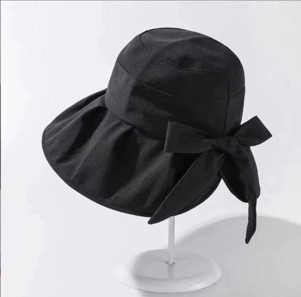 透氣黑膠蝴蝶結漁夫帽(黑色) 草帽,遮陽帽