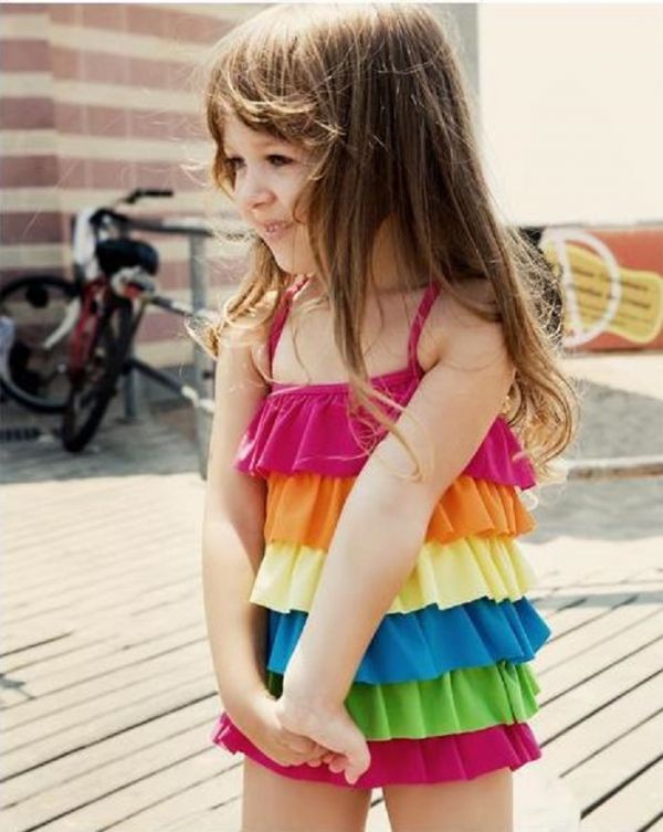 彩虹連身蛋糕裙兒童泳衣 兒童泳裝,女童,兒童泳衣