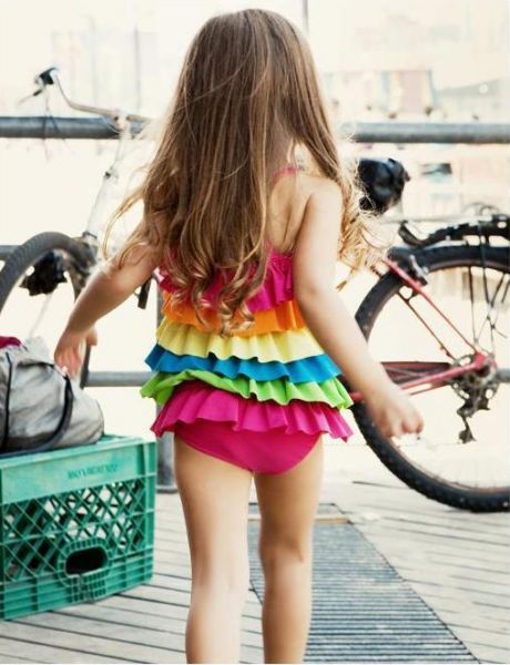 彩虹連身蛋糕裙兒童泳衣 兒童泳裝,女童,兒童泳衣