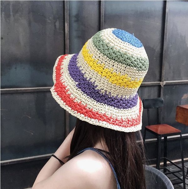 彩虹摺疊漁夫帽 草帽,遮陽帽