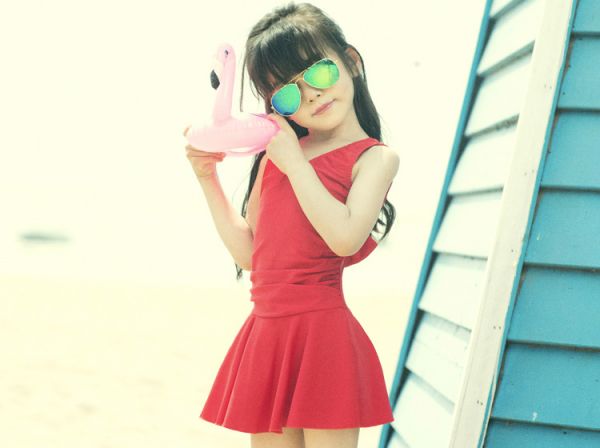 韓版兒童美背連身裙(紅色/藍色) 兒童泳裝,男童,女童,兒童泳衣,長袖