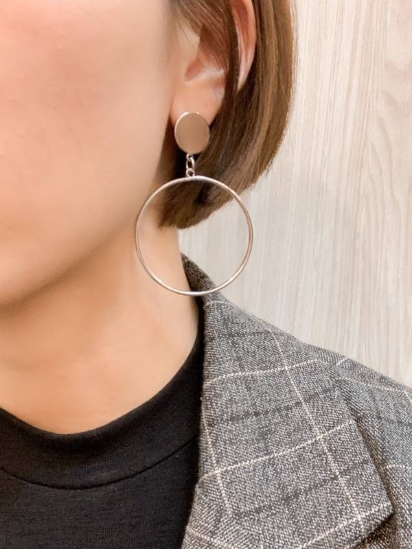 金屬圓片大圈耳環-銀 耳環,貼耳式耳環,垂墜式耳環,夾式耳環,耳骨夾