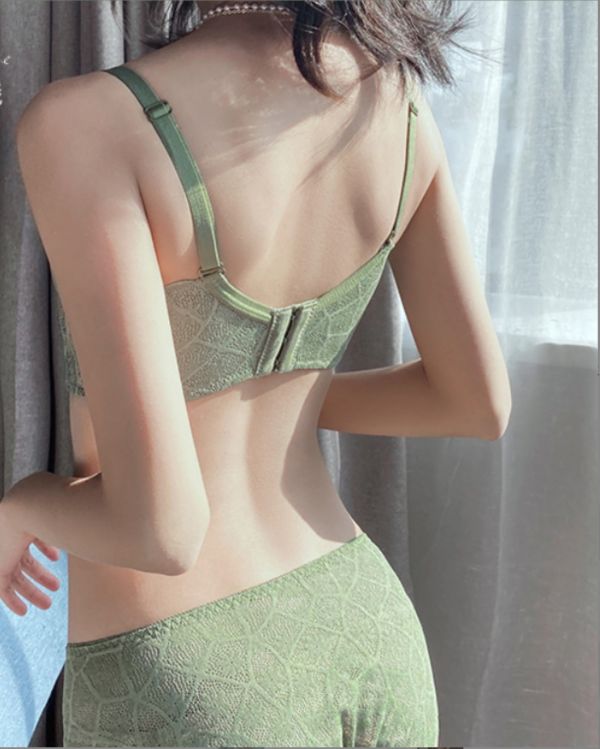蕾絲無鋼圈零束縛包副乳集中內衣(綠) 內衣,美胸內衣,集中內衣,性感內衣