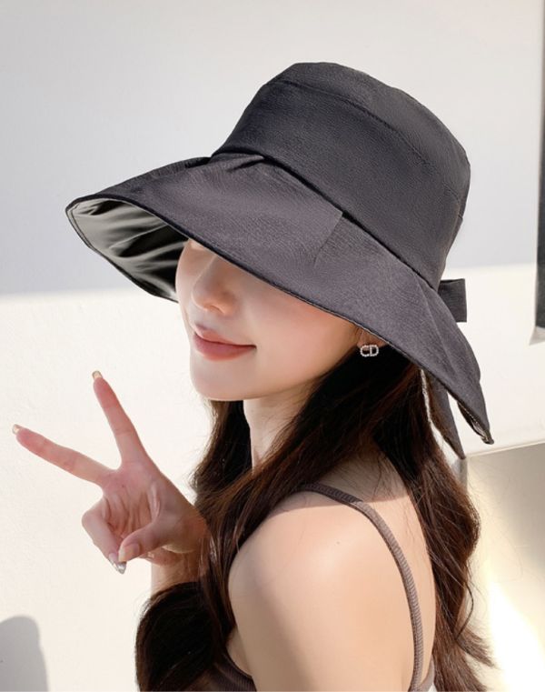 透氣黑膠蝴蝶結漁夫帽(黑色) 草帽,遮陽帽