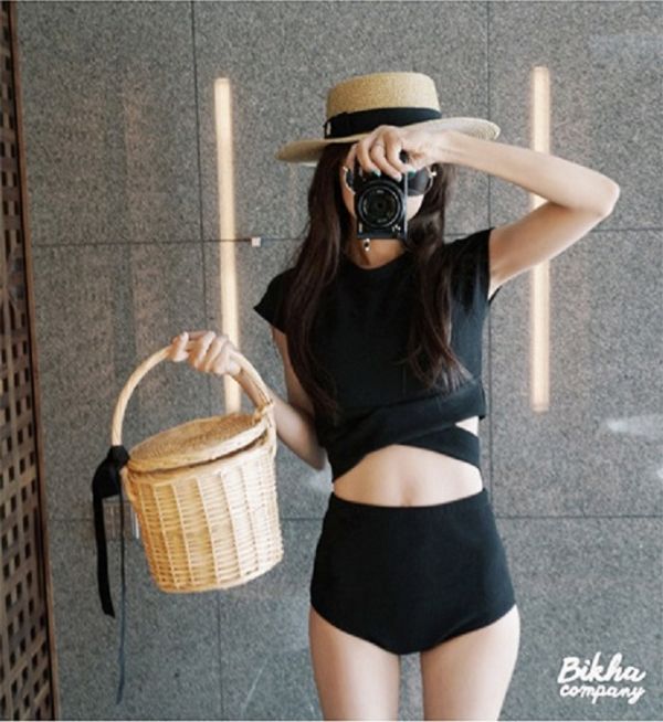 韓版短袖交叉造型泳衣 比基尼,泳裝,泳衣