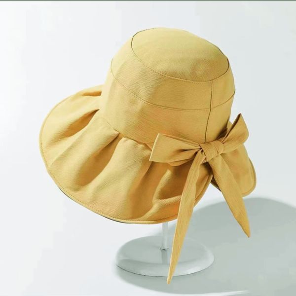 透氣黑膠蝴蝶結漁夫帽(黃色) 草帽,遮陽帽
