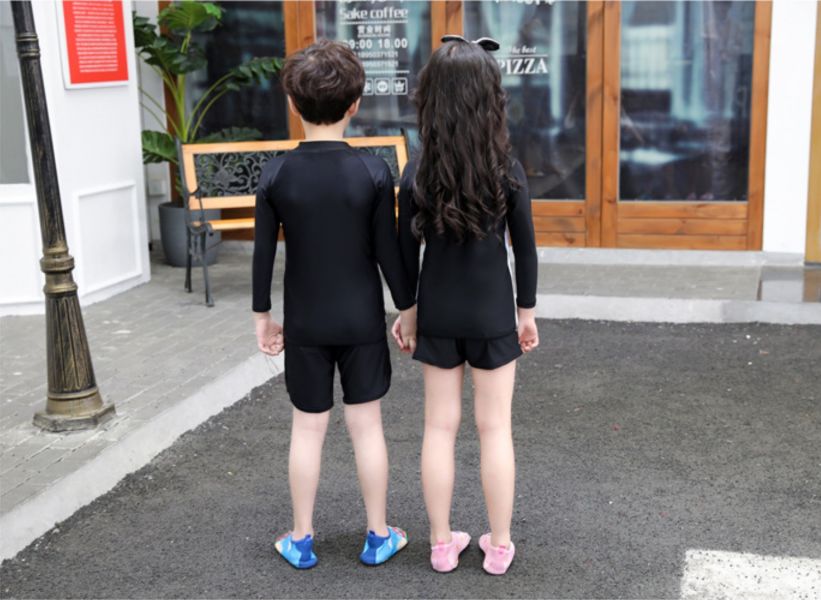 韓版兒童長袖白邊防曬泳衣三件式 兒童泳裝,男童,女童,兒童泳衣,長袖