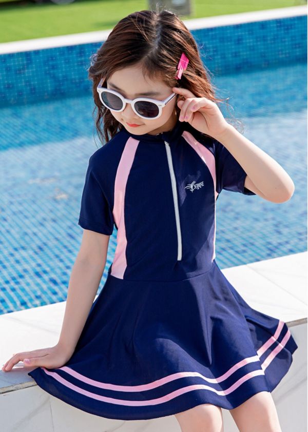韓版大童女孩拼色裙式泳衣 兒童泳裝,女童,兒童泳衣
