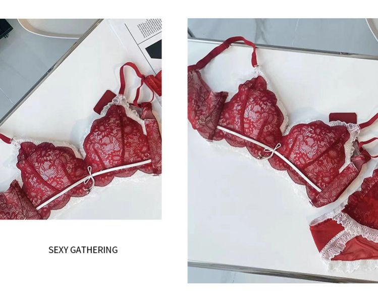 蕾絲無鋼圈集中款內衣(紅) 內衣,美胸內衣,集中內衣,性感內衣
