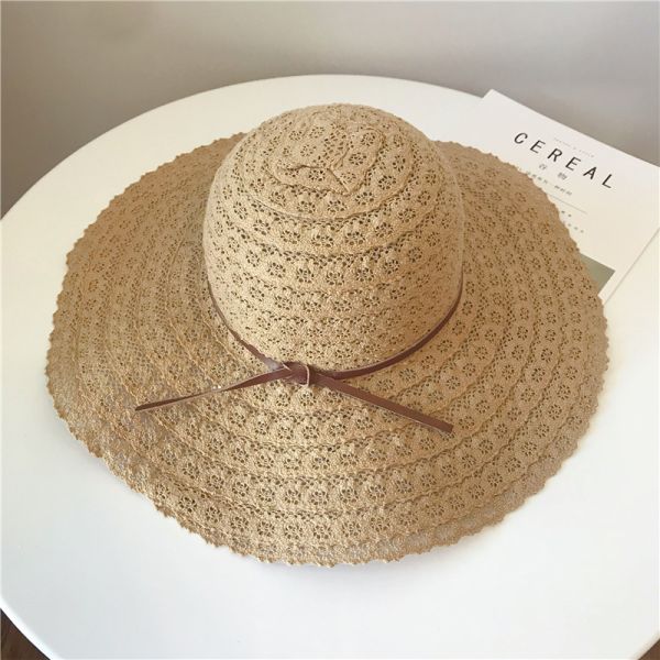 蕾絲簍空可折疊草帽(三色) 草帽,遮陽帽