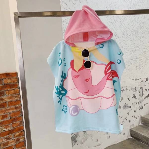兒童造型連帽毛巾衣貝殼人魚公主 毛巾衣,浴巾,連帽浴巾