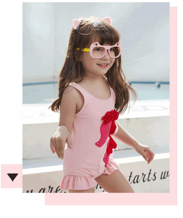 兒童粉色海馬連身泳衣 兒童泳裝,女童,兒童泳衣