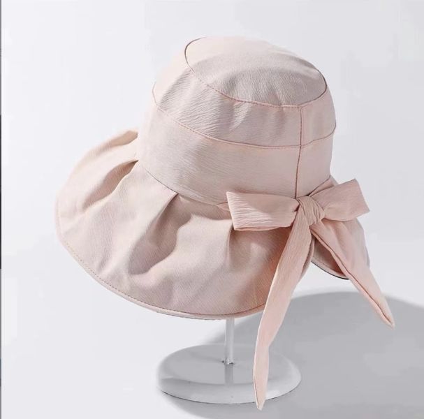 透氣黑膠蝴蝶結漁夫帽(粉色) 草帽,遮陽帽