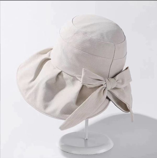 透氣黑膠蝴蝶結漁夫帽(米色) 草帽,遮陽帽