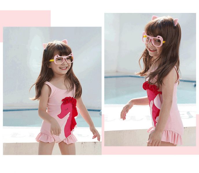 兒童粉色海馬連身泳衣 兒童泳裝,女童,兒童泳衣