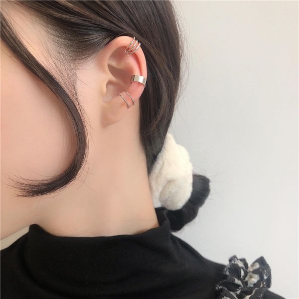 簡約耳骨夾三件組-銀 耳環,貼耳式耳環,垂墜式耳環,夾式耳環,耳骨夾