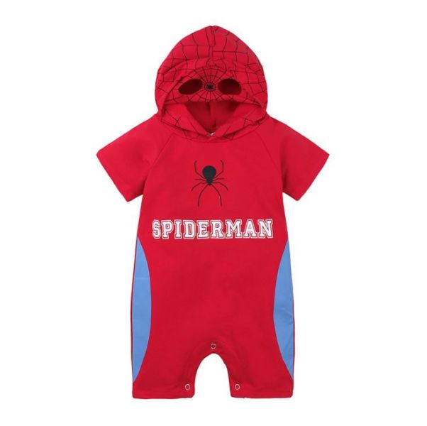 BV01236 春夏新款 超級英雄寶寶短袖連帽連身衣 (4款) 春,夏,新款,超級英雄,寶寶,短袖,連帽,連身衣,蜘蛛人,美國隊長,蝙蝠俠,超人,