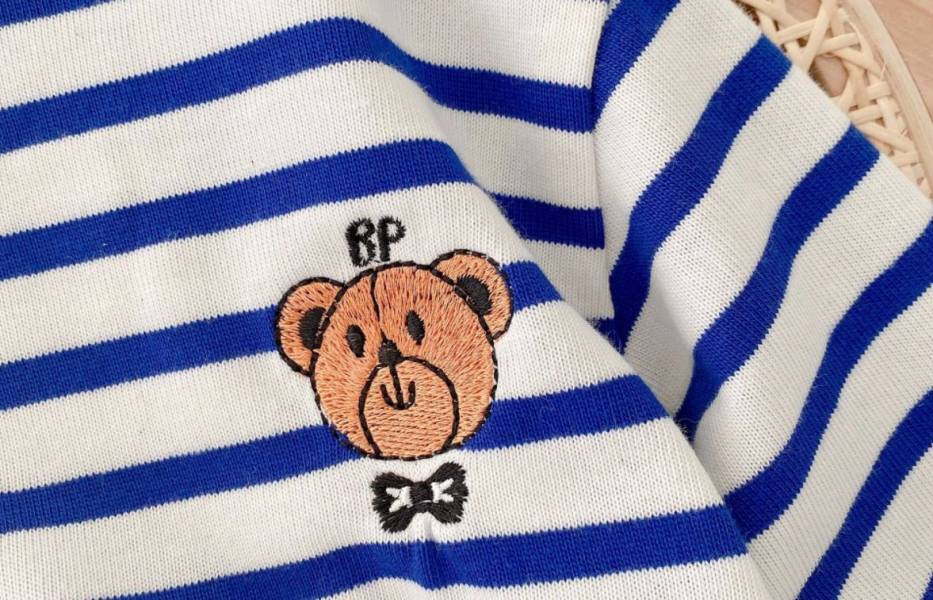 BV01692 秋冬新款 純棉條紋小熊刺繡圖案長袖上衣 純棉,條紋,小熊,刺繡,圖案,長袖,上衣,