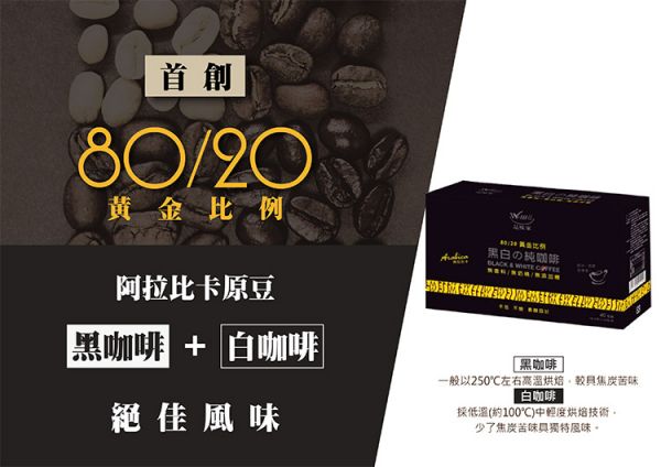 【WeWell】80/20 黃金比例 香醇獨特 黑白の純咖啡 (2.5gx40入/盒) WeWell,黑白の純咖啡,黑咖啡,白咖啡,黃金比例,黑白咖啡,阿拉比卡豆,馬來西亞咖啡,即溶咖啡,手沖咖啡