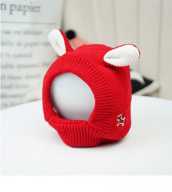 兔耳紅色保暖帽 