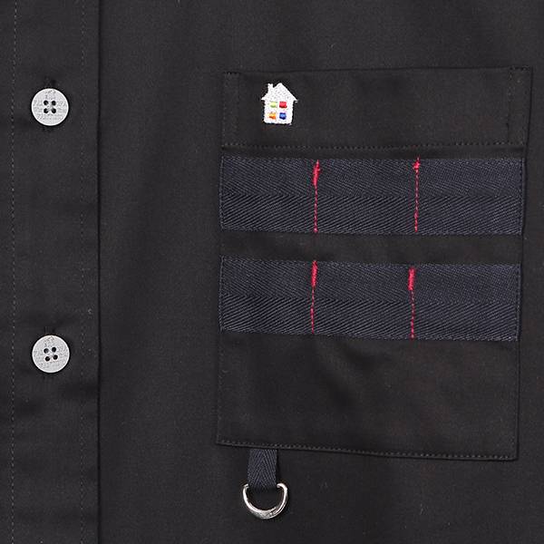 埃及棉袖口拼接舒適休閒襯衫(男)-黑-印度進口布- 