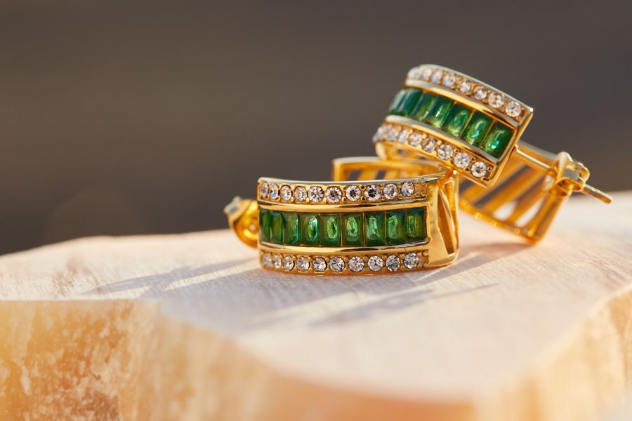 Emerald | 祖母綠 | 耳環 | 18k鍍金 | 鋯石 | 醫療不銹鋼針 18K,18K金,K金,飾品,耳環,項鍊,歐美,波希米亞風,925純銀,純銀飾品,鋯石
