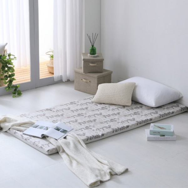 LAMINA 單人 自然葉風 100%精梳棉透氣床墊-灰 自然葉風,床墊,精梳棉,透氣床墊,5公分,三折