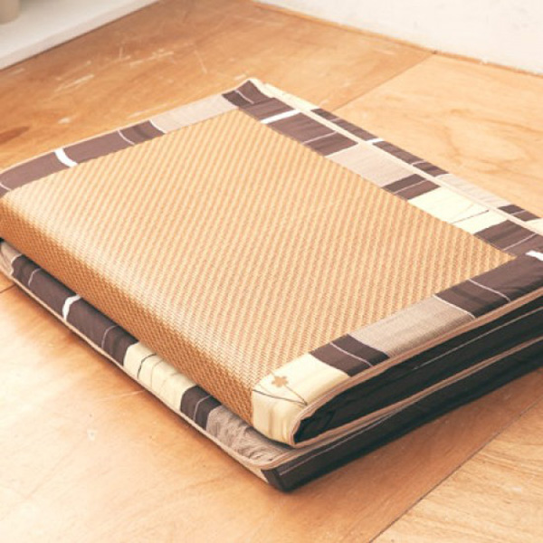 LAMINA  雅蓆兩用透氣床墊-小花條紋-咖 5cm(單人) 單人床墊,冬夏兩用床墊,三折床墊,竹蓆床墊,透氣床墊